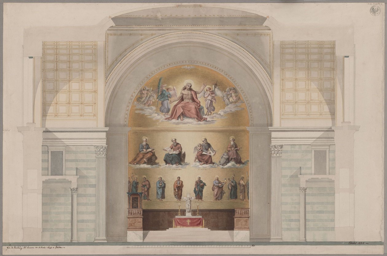 Potsdam. Nikolaikirche. Utforming til utsmykning av apsiden av Karl Friedrich Schinkel