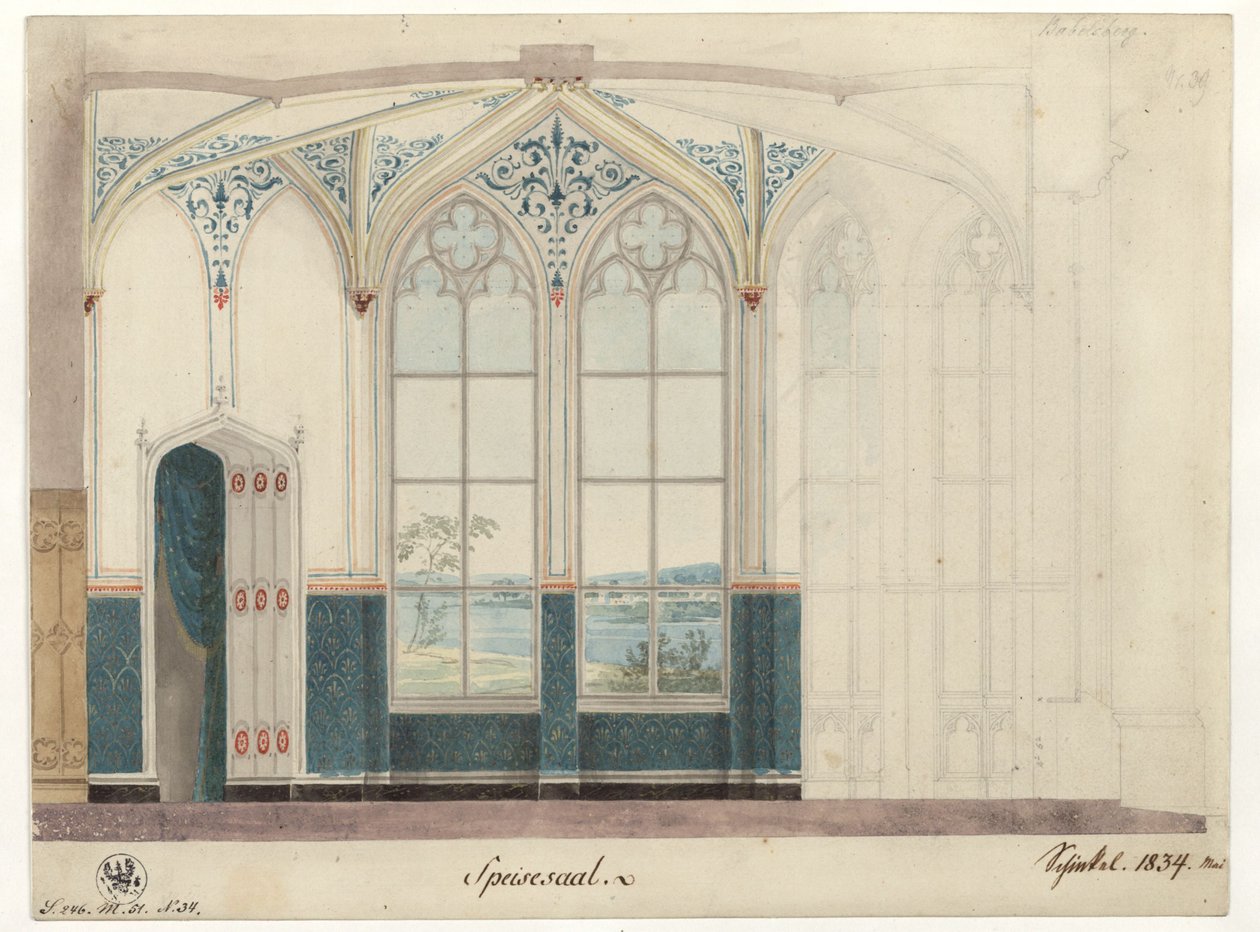 Potsdam. Babelsberg slott. Spisesal. Veggdekorasjon av Karl Friedrich Schinkel