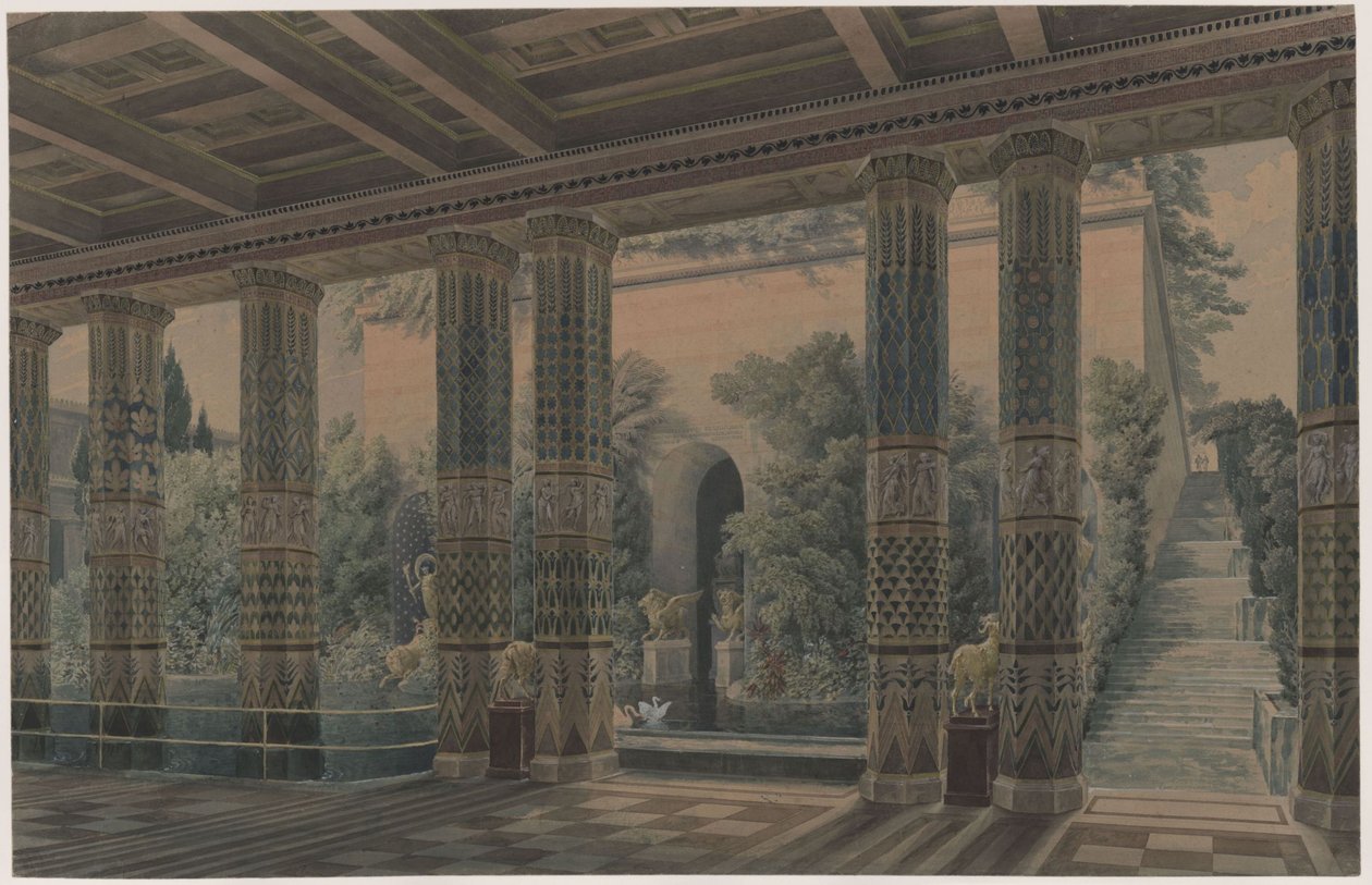 Orianda slott på Krim. Antikt utkast. Mottakelseshall, keiserhage av Karl Friedrich Schinkel
