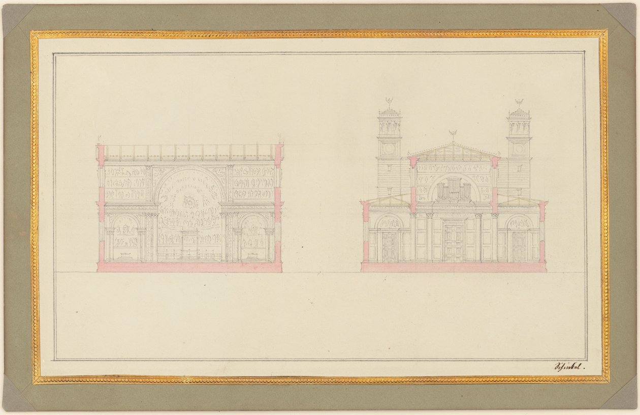 Del av krysset og vestenden av en katedral for Berlin av Karl Friedrich Schinkel