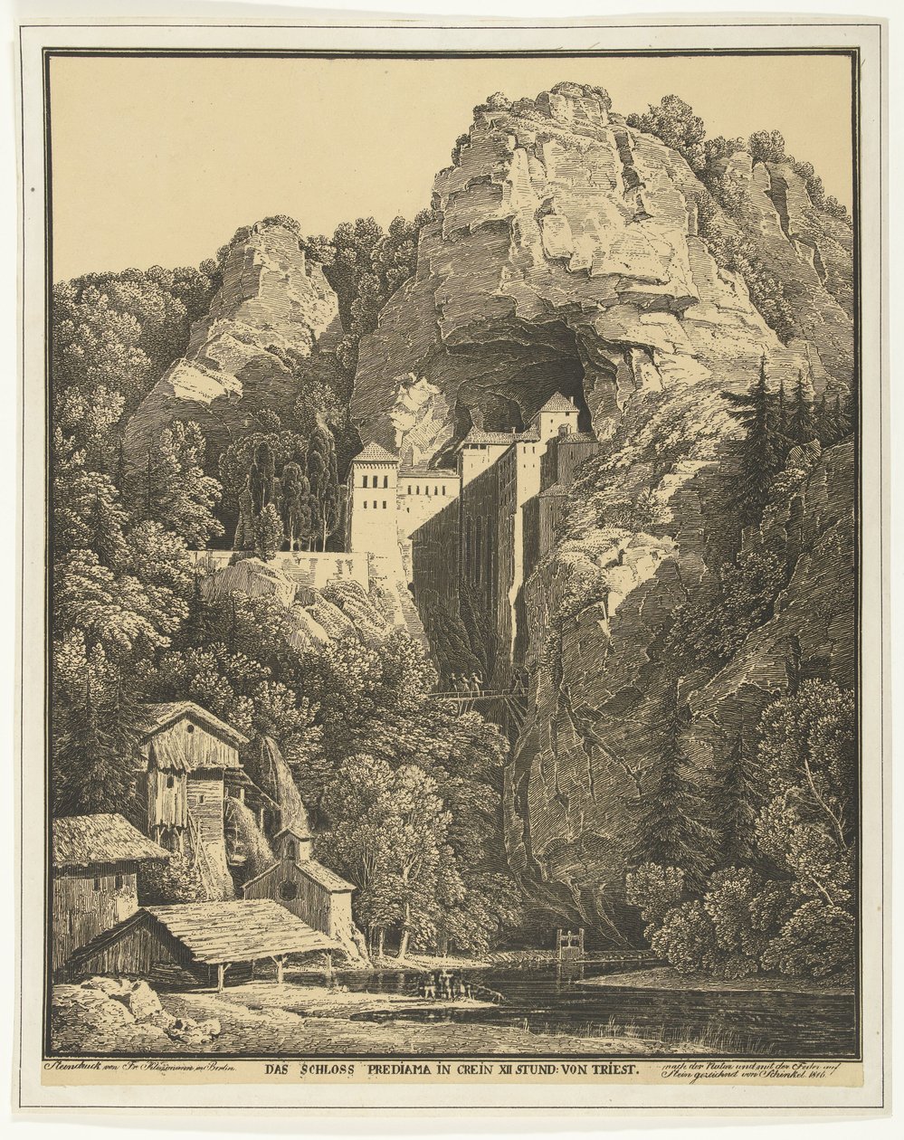 Slottet Prediama mellom steinene Slottet Prediama i Crein XII Stund von Triest (tittel på objekt) av Karl Friedrich Schinkel
