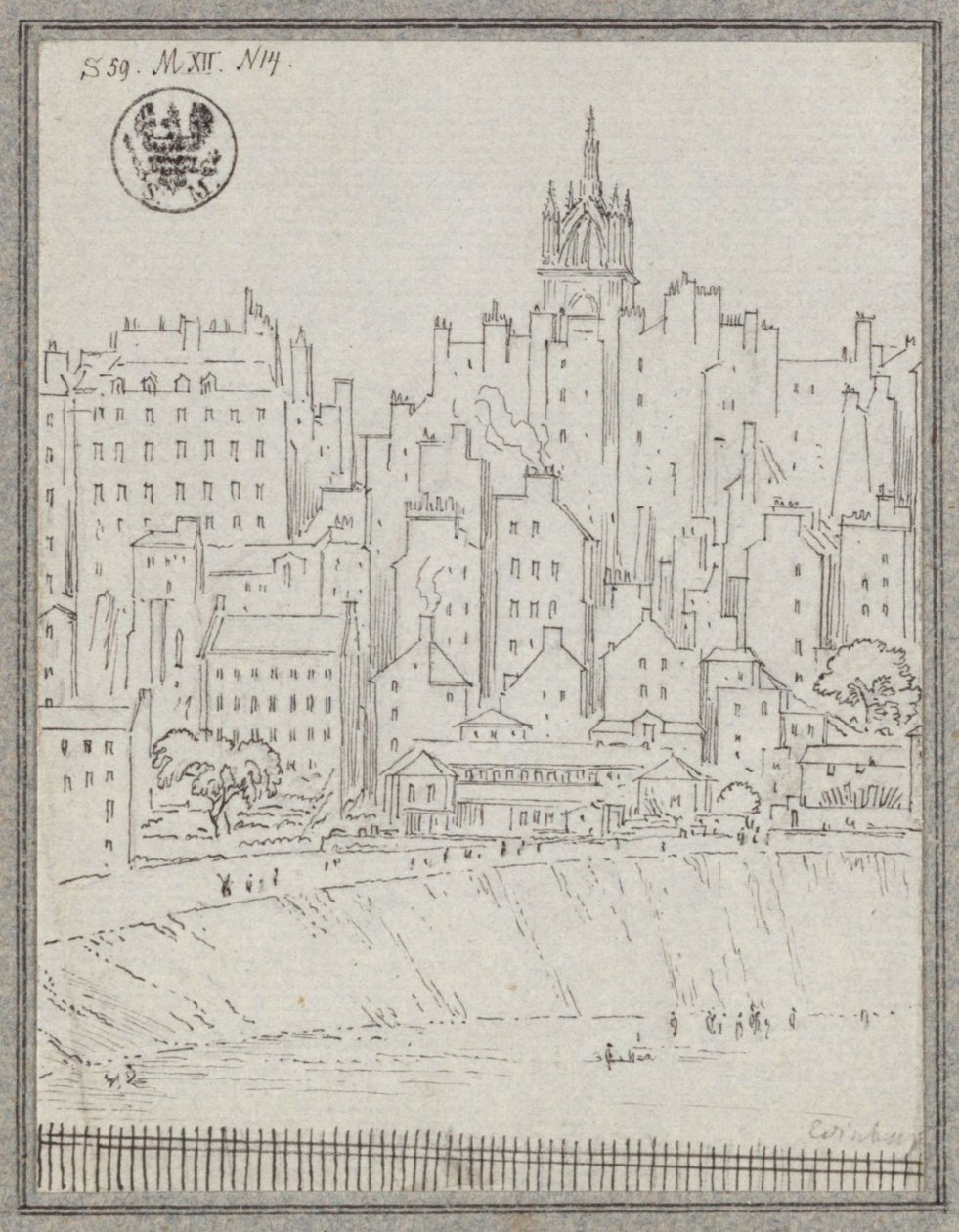 Byutsikt over Edinburgh med hus av Karl Friedrich Schinkel