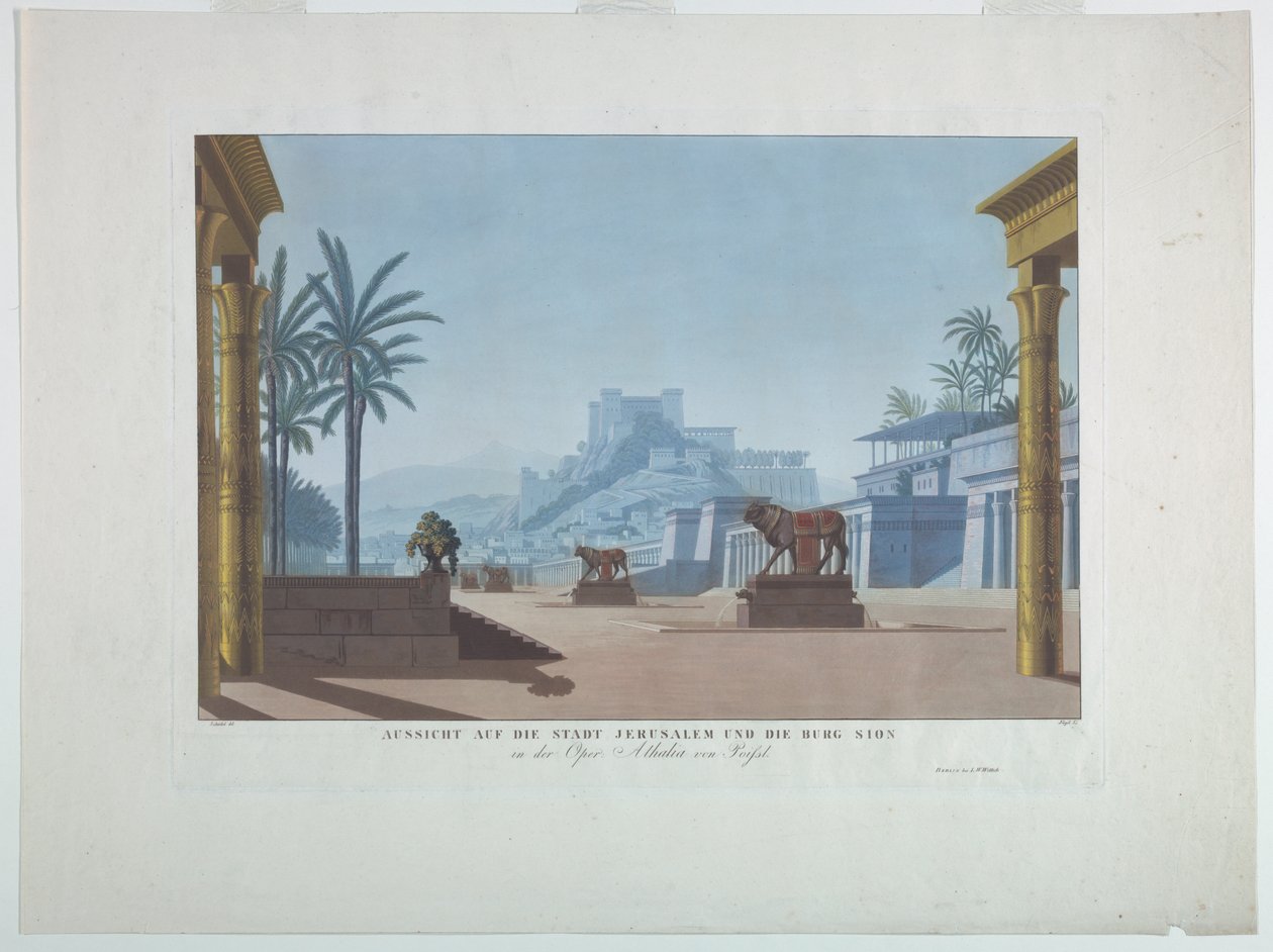 Scenedesign: Jerusalem og Sionsfjellet, for Athalia av Karl Friedrich Schinkel