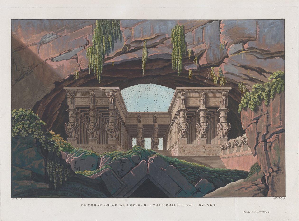 Scenografi for operaen Tryllefløyten av Wolfgang Amadeus Mozart, 1847-1849. av Karl Friedrich Schinkel