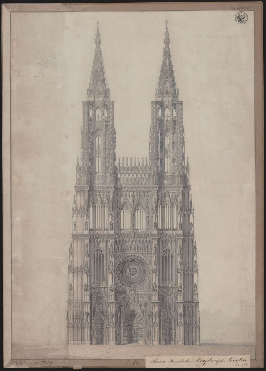 Strasbourg. Katedralen. Utkast til fullføringen av vestfasaden av Karl Friedrich Schinkel