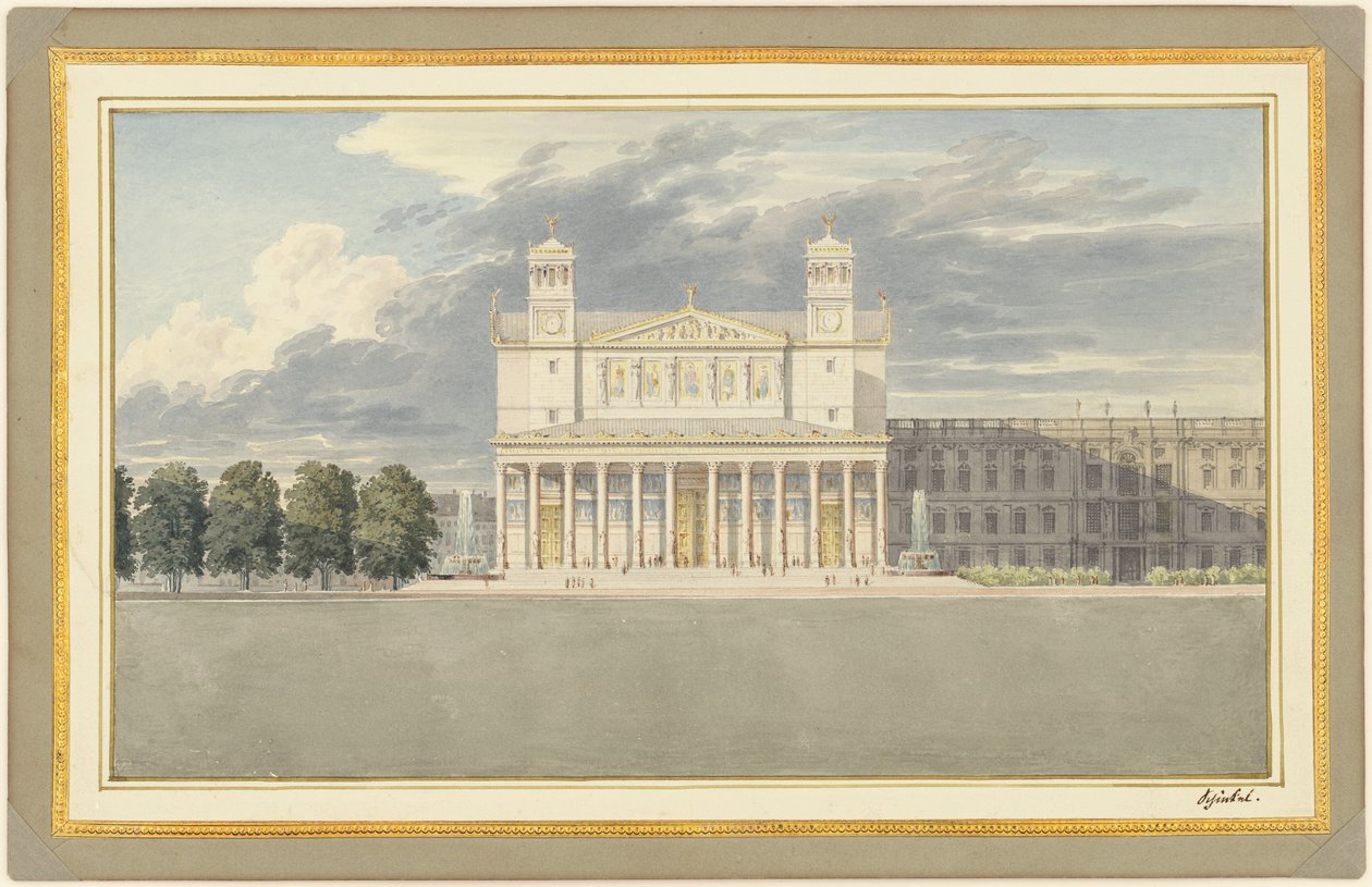 Fasaden og omgivelsene til en katedral for Berlin av Karl Friedrich Schinkel