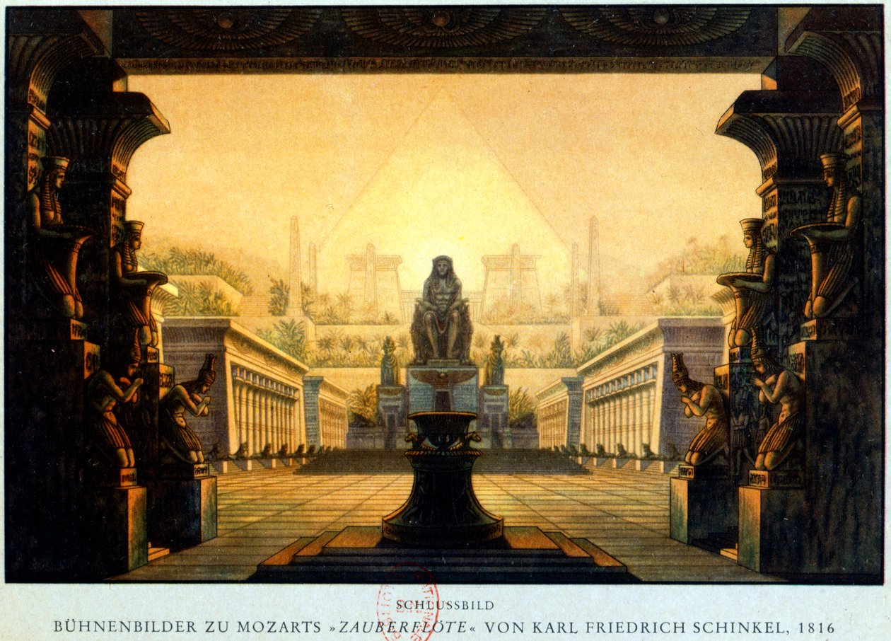 Gårdsplassen til templet til Isis og Osiris der Sarastro var yppersteprest, c1816 av Karl Friedrich Schinkel