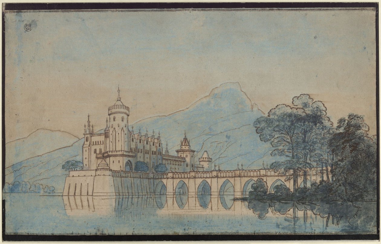 Undine. Opera av E. T. A. Hoffmann. Utkast til den 9. dekorasjonen. Ringstetten slott av Karl Friedrich Schinkel