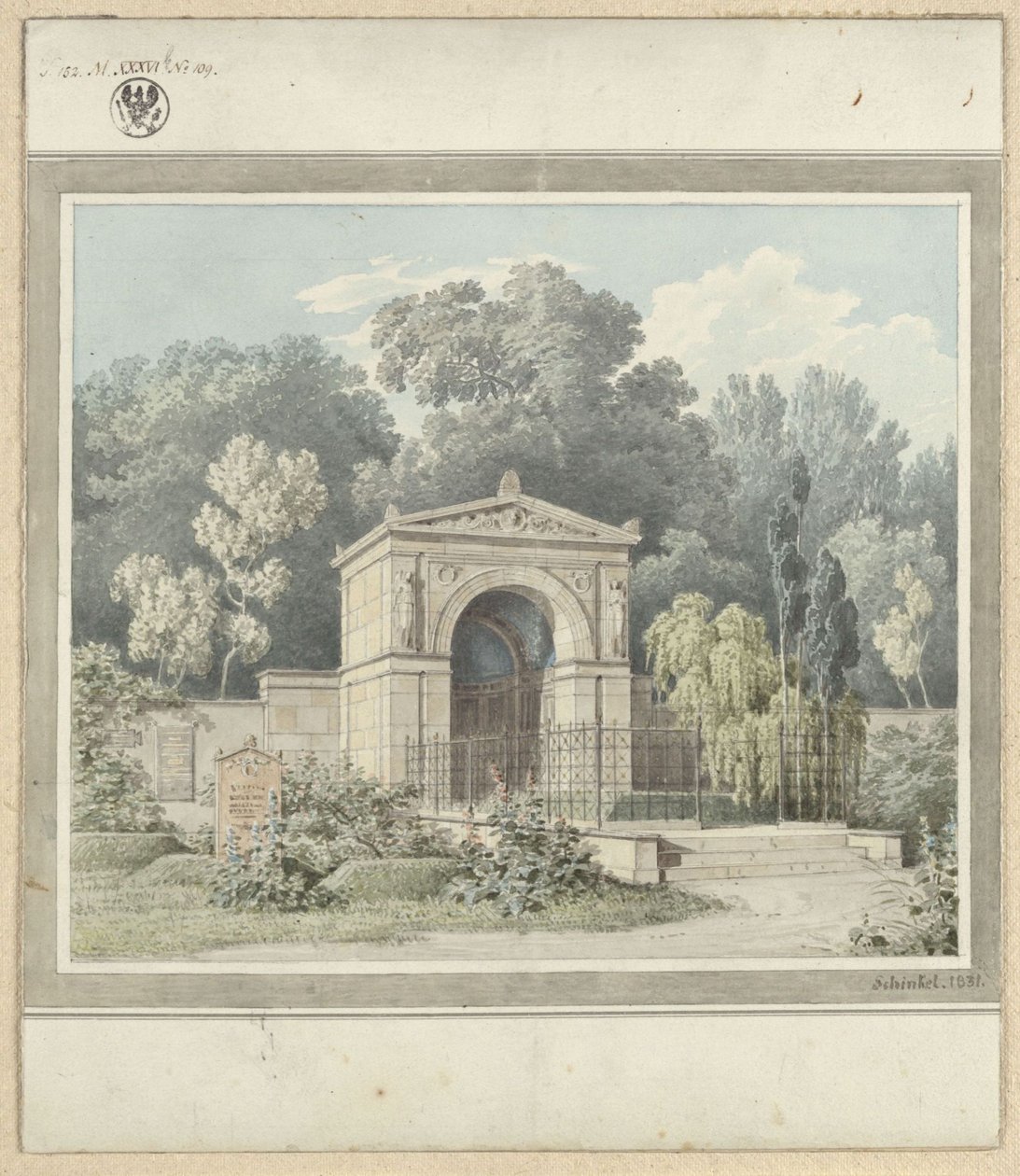 Zeitz. Utkast til gravmonument for Johann Friedrich Delbrück. Ansicht av Karl Friedrich Schinkel