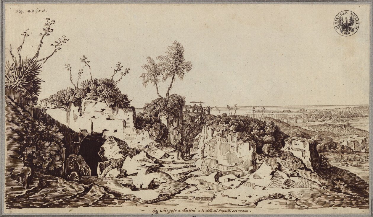 Mellom Syrakus og Lentini med utsikt mot Augusta og havet av Karl Friedrich Schinkel