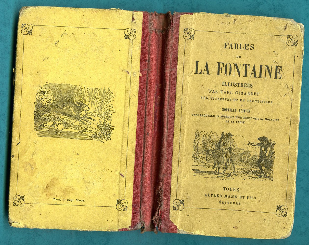 Omslag til en bok med Fables de la Fontaine illustrert av Karl Girardet, Mame in Tours av Karl Girardet