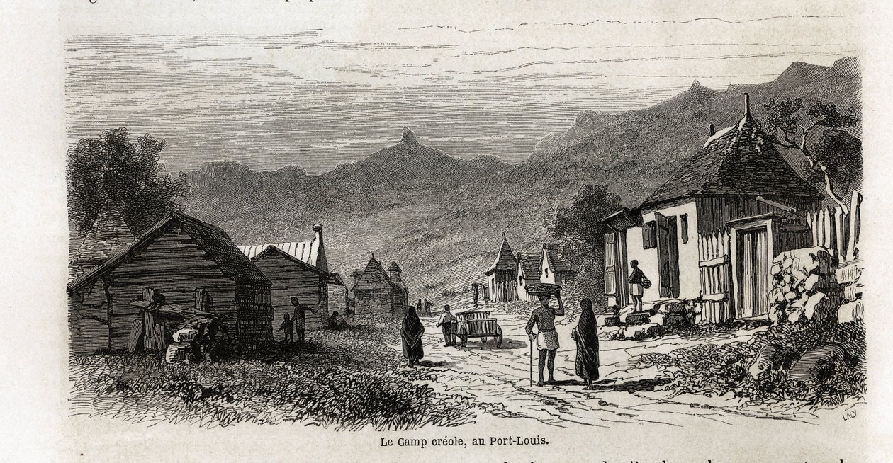Leir-kreolen, ved Port Louis, tegning av Karl Girardet (1813-1871), for å illustrere Alfred Verneys opphold på Mauritius i 1861. Gravering i "" Le tour du monde", redigert av Edouard Charton av Karl Girardet
