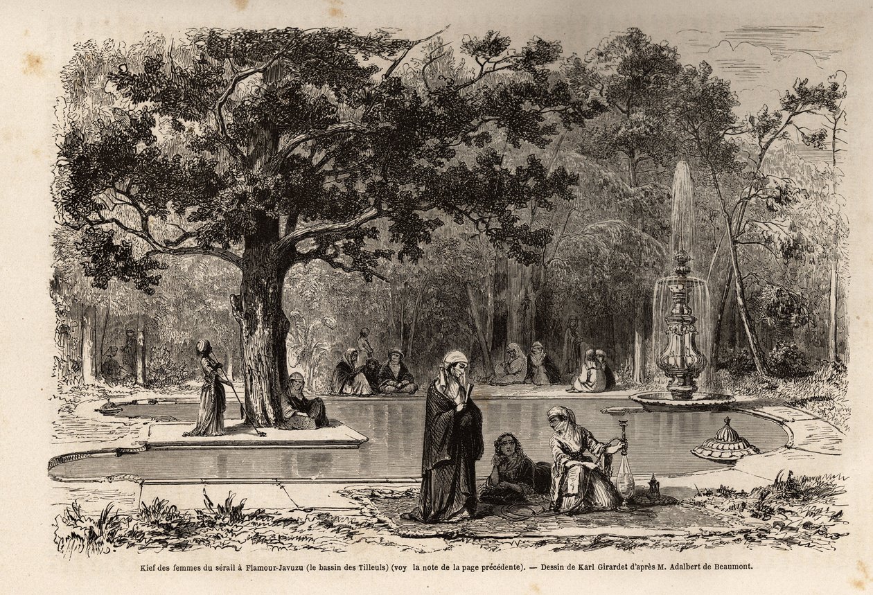 Kiefen til kvinnene i serailen i Flamour-Javuzu (Flavour Javuzu), i palasset i Konstantinopel (dagens Itamboul), Tyrkia, tegning av Karl Girardet (1813-1871), for å illustrere et besøk til serailet i 1860 , av en anonym kvinne. Gravering i " av Karl Girardet