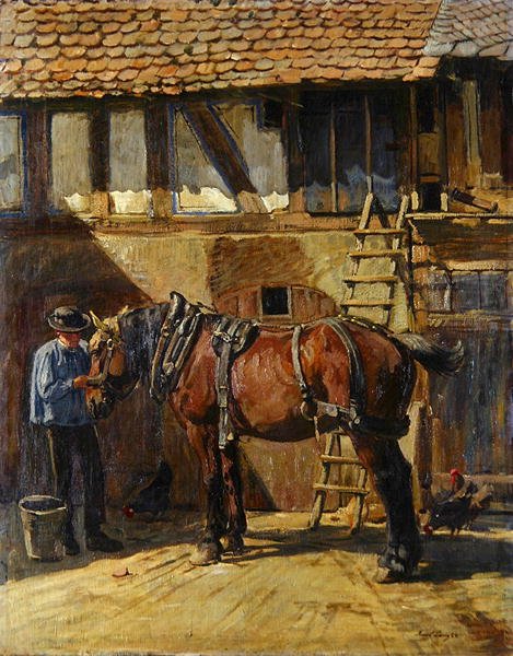 Bonde med hest (olje på lerret) av Karl Gottlieb Lenz