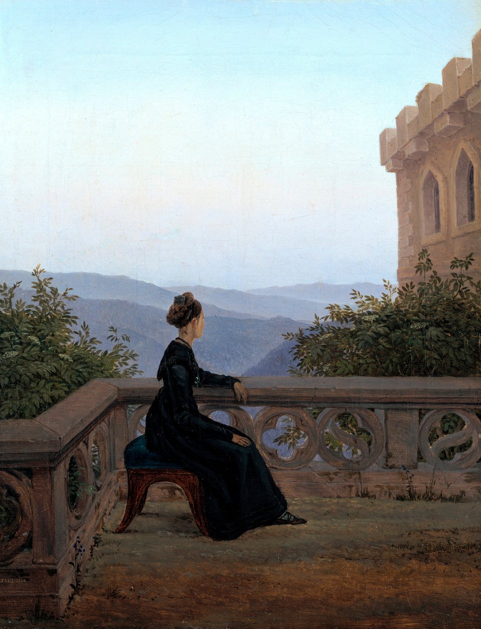 ""Portrett av en kvinne på en terrasse"" (Kvinne på balkongen) Maleri av Carl Gustav Carus (1789-1869) Olje på lerret 1824 Dim 42x32 cm Statens kunstgalleri, Dresden av Karl Gustav Carus