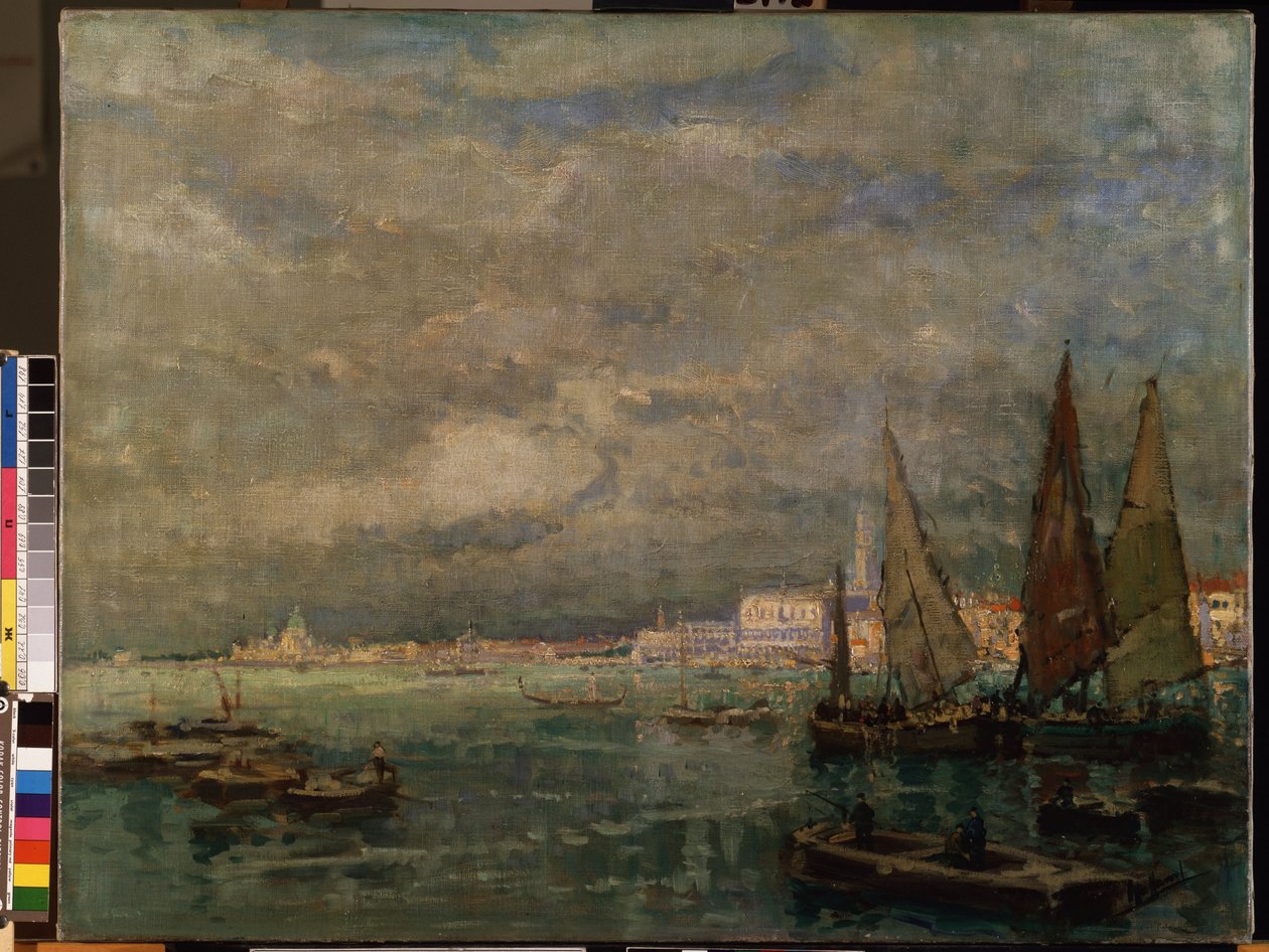 ""Utsikt over seilbåter i lagunen i Venezia"" (Blick auf Venedig mit Segelbooten). Maleri av Karl (Carl) Hagemeister (1848-1933) 1926 Mål 51x71 cm Mikalojus Konstantinas Ciurlionis Fine Arts Museum, Kaunas, Litauen av Karl Hagemeister
