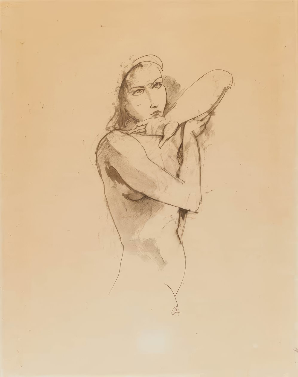 Kvinnelig naken med hevet venstre arm av Karl Hofer