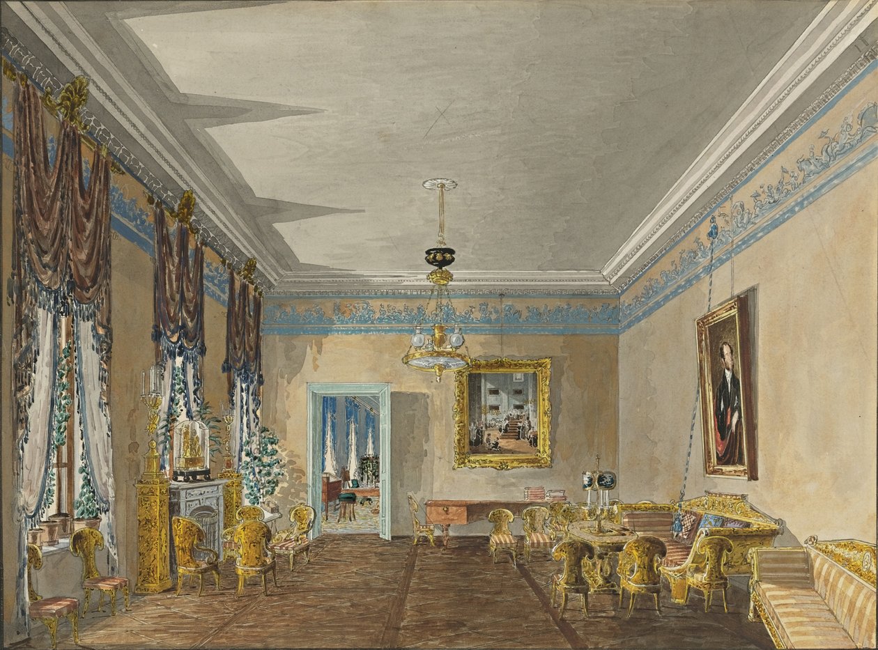 Salong i huset til prinsesse Anna Gagarina i Petersburg, 1799 av Karl Ivanovich Kolmann