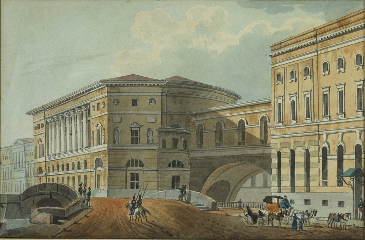 Utsikt over Palace Embankment i St. Petersburg, første kvartal av 1800-tallet. av Karl Ivanovich Kolmann