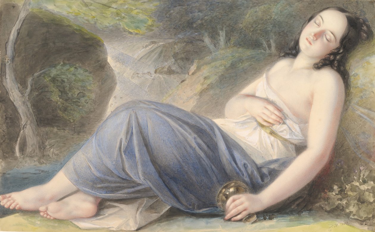 Psyche Asleep in a Landscape, 1837. av Karl Joseph Aloys Agricola