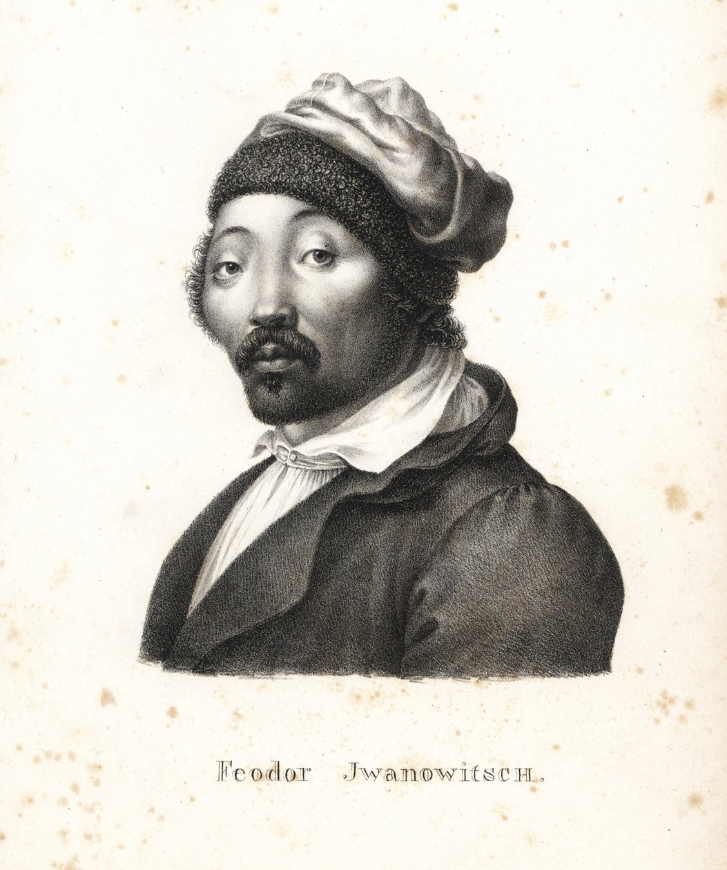 Feodor Jwanowitsch, Kalmyk-nomaden kidnappet av russerne som senere ble maler og kobberstikker. Litografi av Karl Joseph Brodtmann fra Heinrich Rudolf Schinz