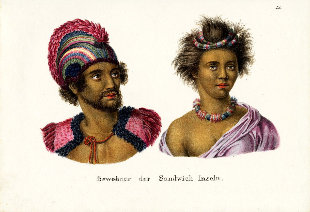Folk på Hawaii, 1824 av Karl Joseph Brodtmann