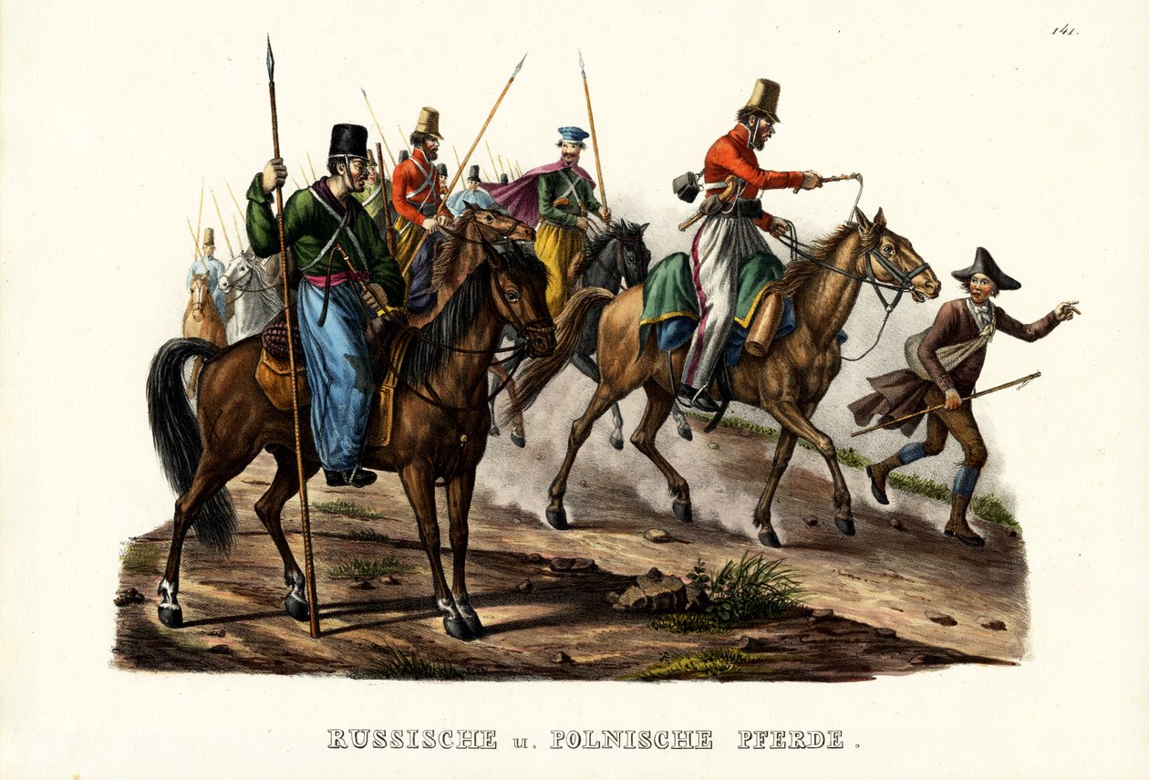 Russiske og polske hester, 1824 av Karl Joseph Brodtmann