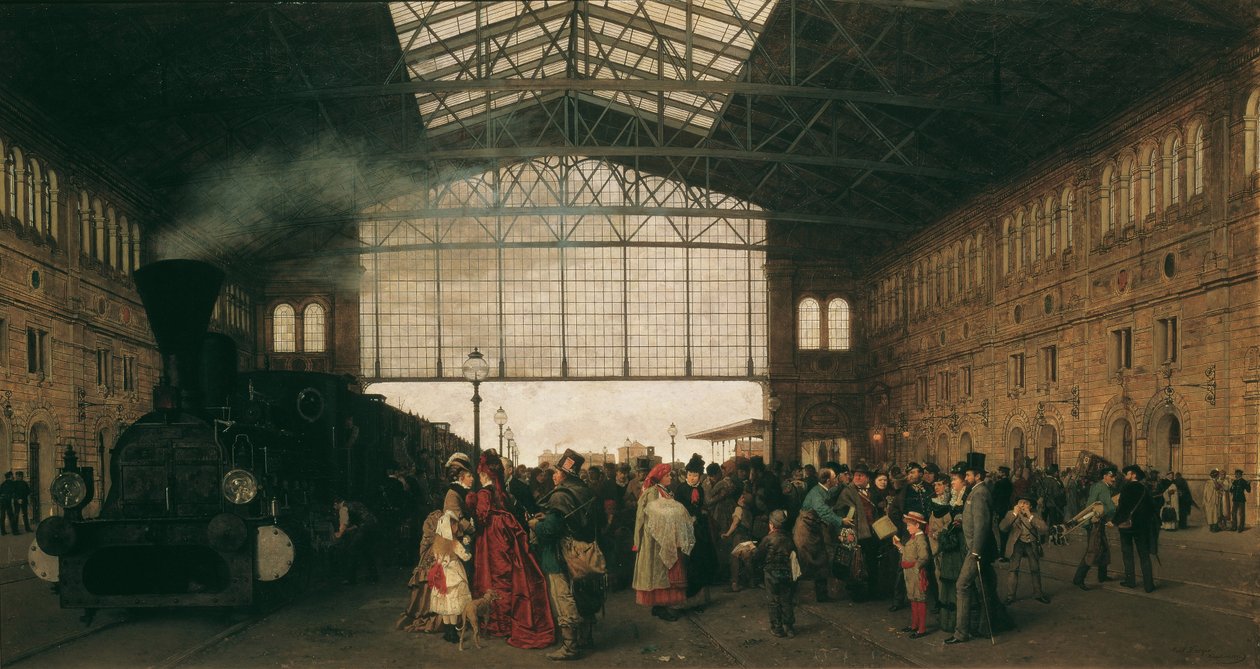 Ankomst av et tog ved Wien Nordvest-stasjon, 1875 av Karl Karger