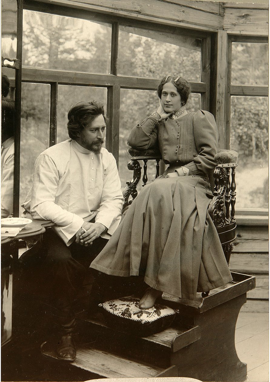 Forfatteren Leonid Andreyev med sin kone Alexandra Michailovna (s/hv-bilde) av Karl Karlovich Bulla