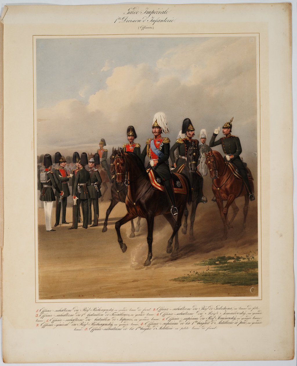 Offiserer for 1st Guards Infantry Division of the Russian Imperial Guard, 1867 av Karl Karlovich Piratsky
