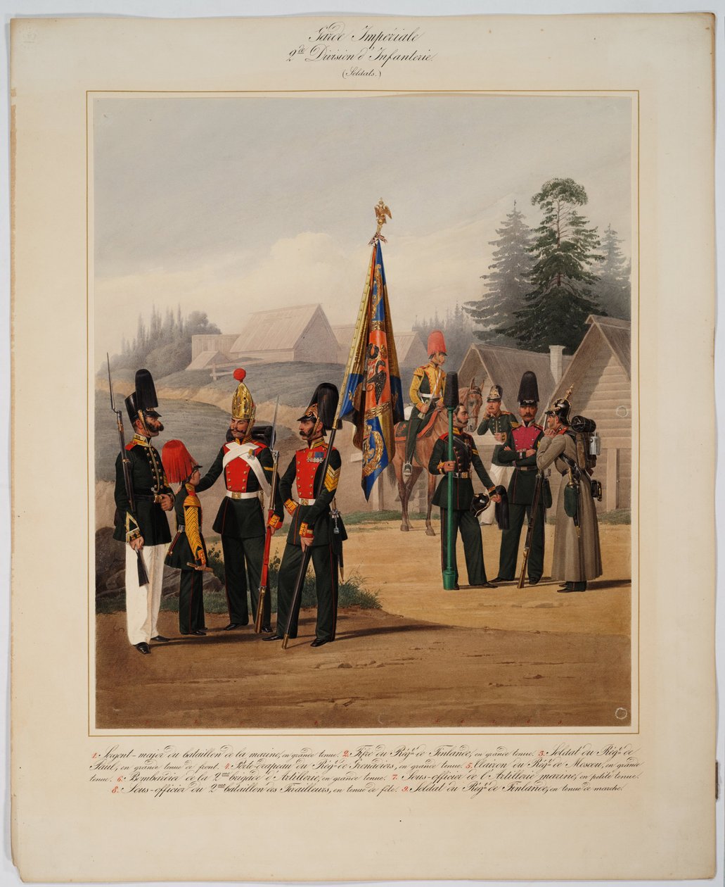 Soldater fra 2st Guards Infantry Division of the Russian Imperial Guard, 1867 av Karl Karlovich Piratsky