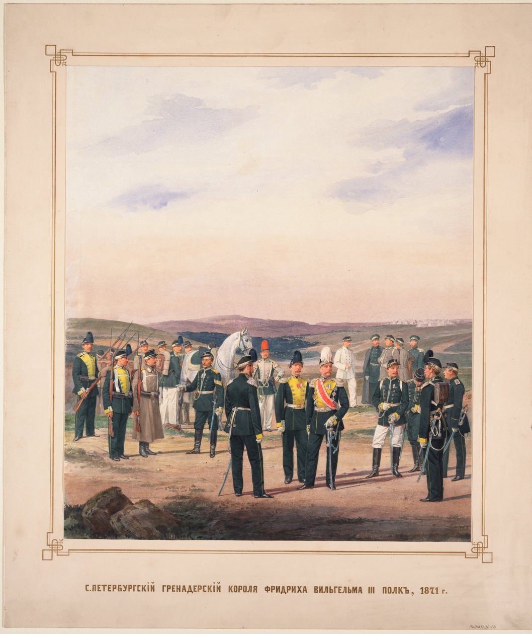 St. Petersburg livgardegrenadierregiment til kong Frederick William III, 1871 av Karl Karlovich Piratsky