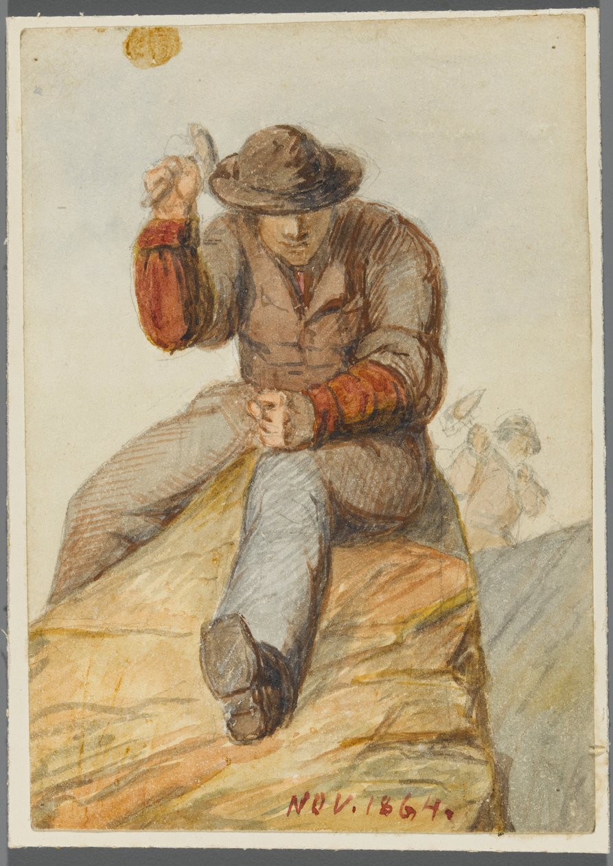 Stone Worker, 1864 (wc over svarte medieundertegning) av Karl L.H. Mueller