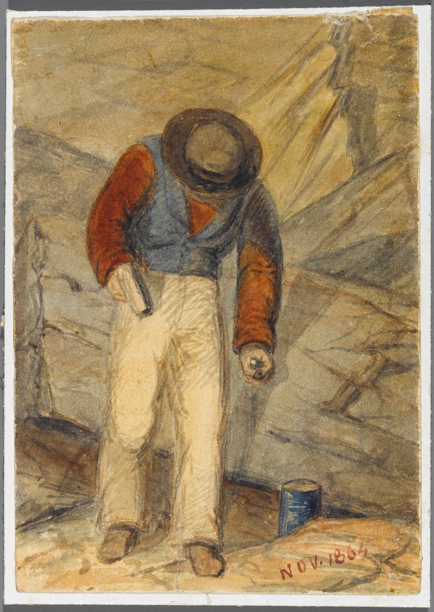 Stone Worker, 1864 (wc over svarte medieundertegning) av Karl L.H. Mueller