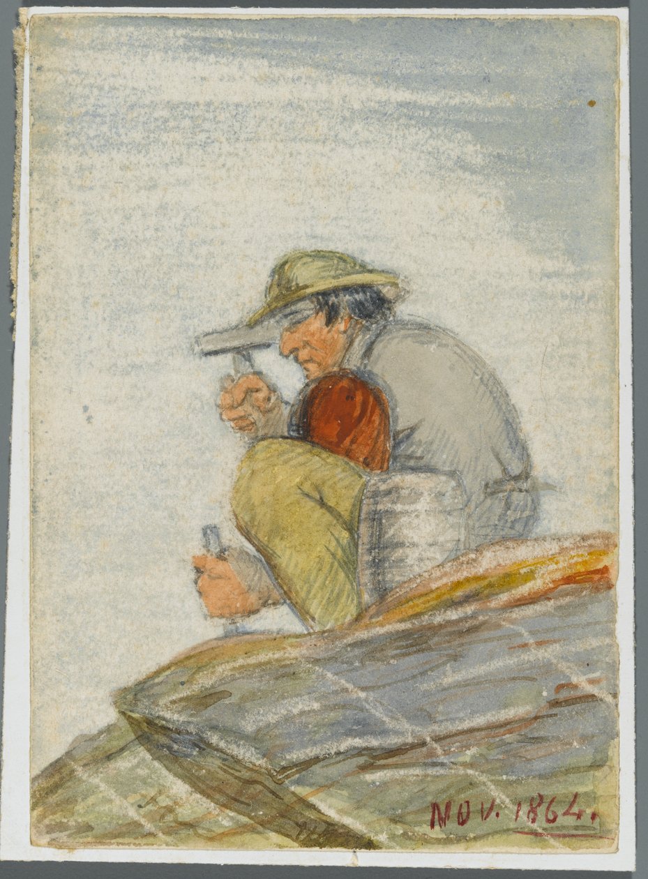 Stone Worker, 1864 (wc over svarte medieundertegning) av Karl L.H. Mueller