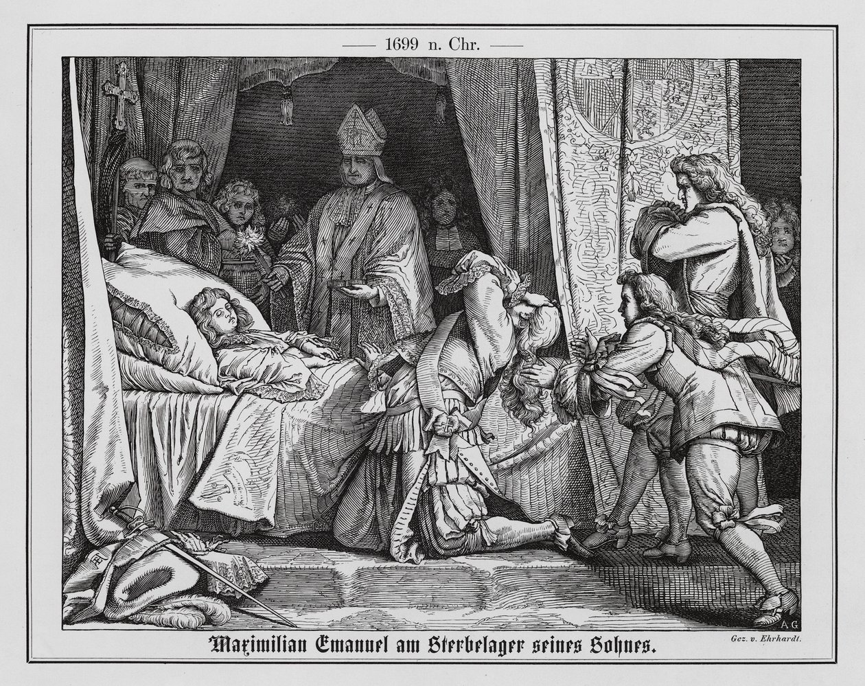 Maximilian II Emmanuel, kurfyrste av Bayern, ved sønnens dødsleie av Karl Ludwig Adolf Ehrhardt