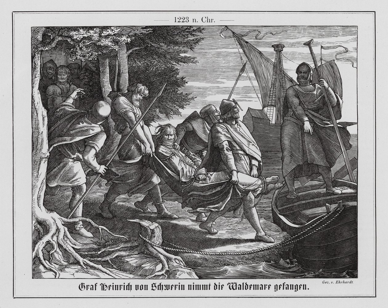 Valdemar II av Danmark tatt til fange av Henrik I, greve av Schwerin av Karl Ludwig Adolf Ehrhardt