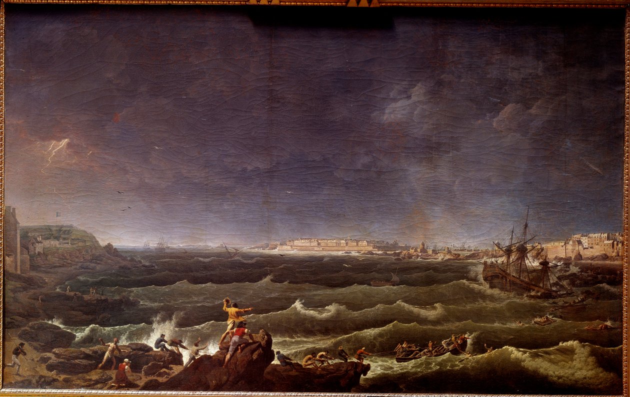 Tempete en rade de Saint Malo-maleri av Karl Hackert (1740-1800) Paris fra 1700-tallet, Musee de la Marine av Karl Ludwig Hackert