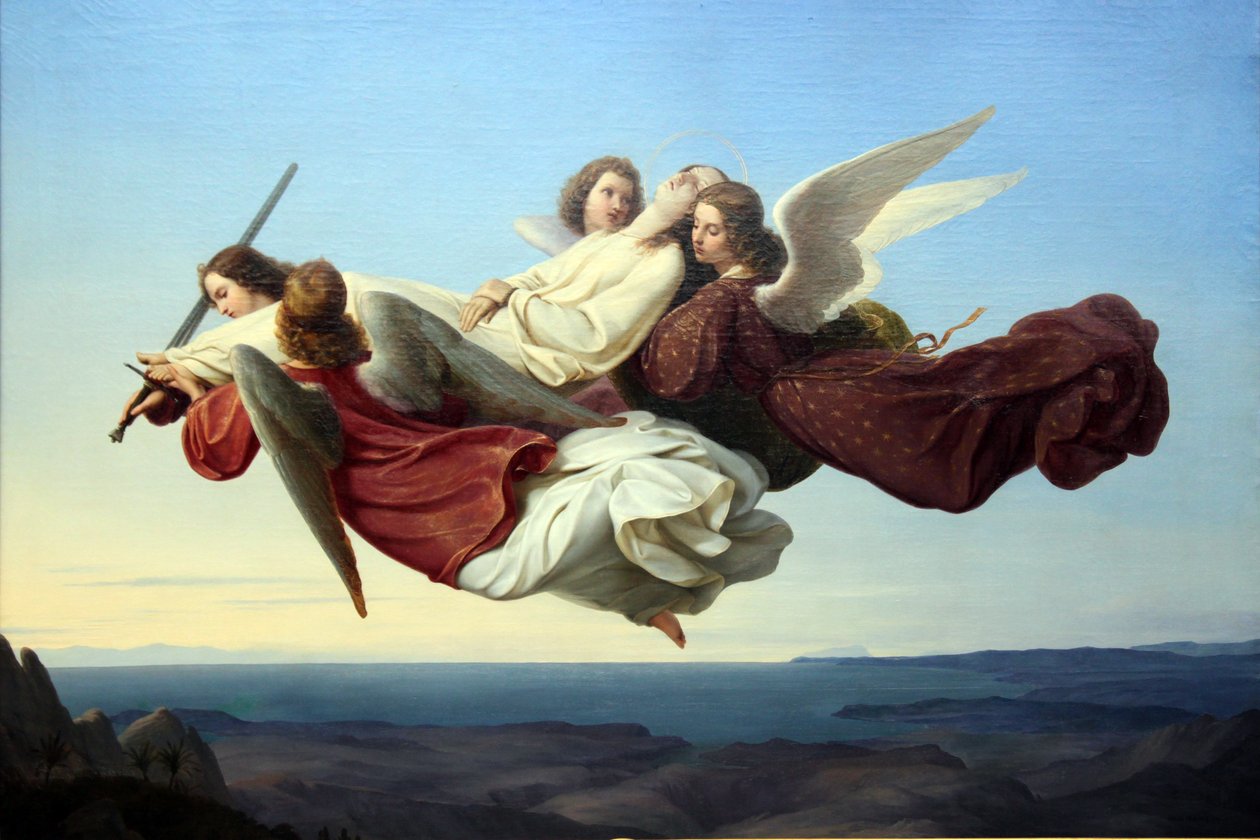 Kroppen til Saint Catherine of Alexandria, tatt opp til paradis av engler av Karl Mucke