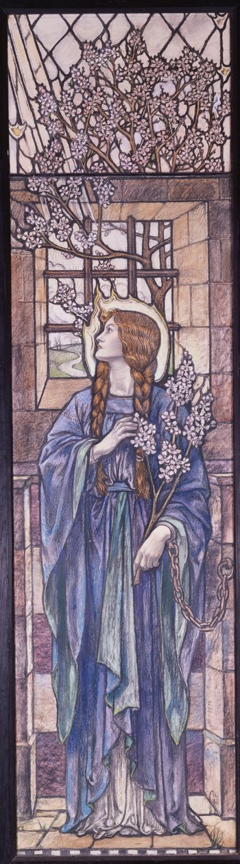 Hope: Design for farget glass ved All Saints Church, Eastchurch, Isle of Sheppey, ca. 1912 (svart og farget kritt, akvarell og kroppsfarge) av Karl Parsons