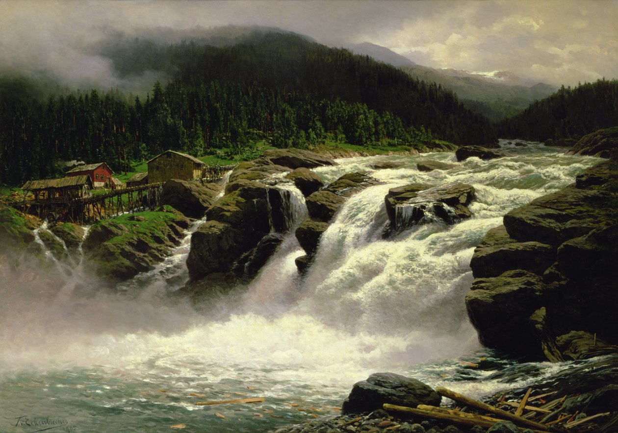 Norsk Foss, ved Lofor i Valders, 1905 av Karl Paul Themistocles von Eckenbrecher