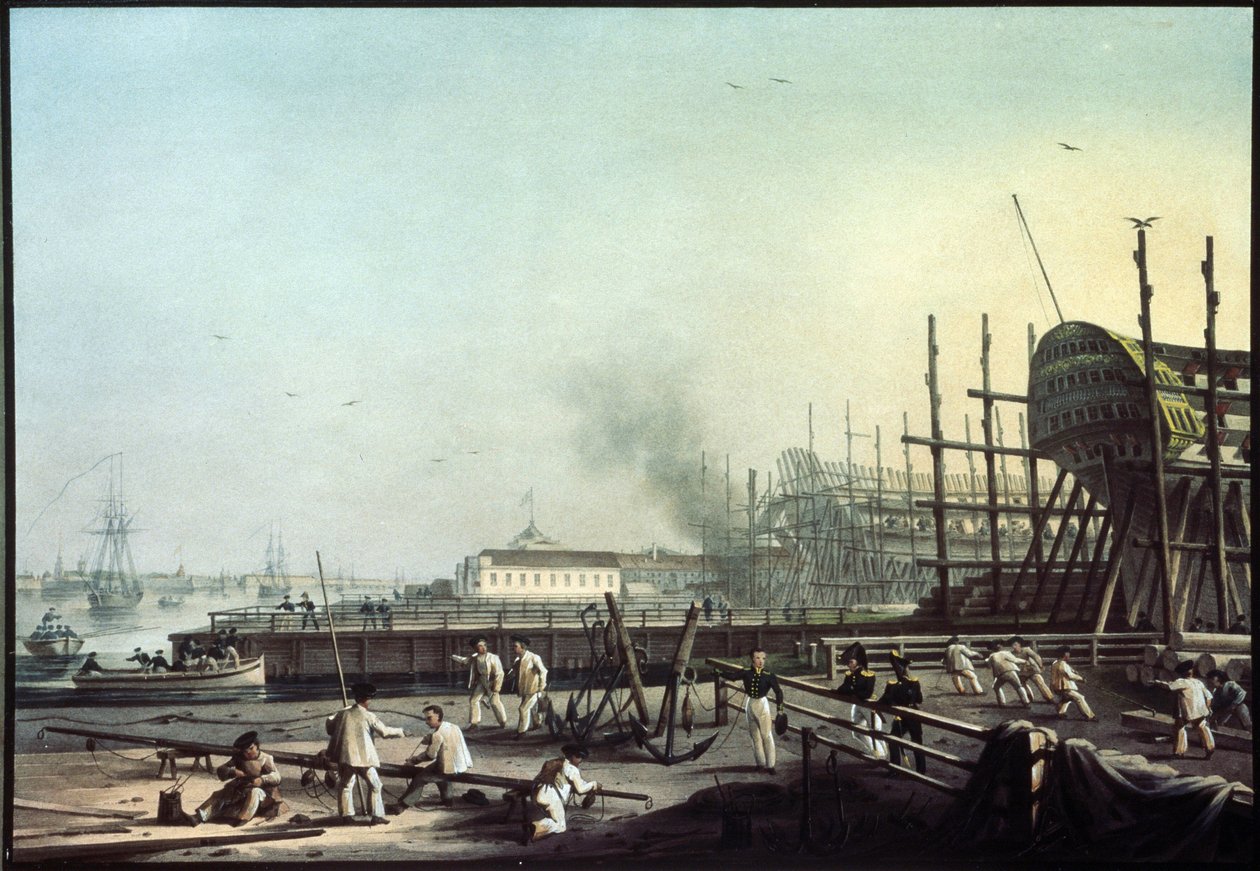 Admiralitetsverftet i Saint Petersburg (Saint-Petersburg). (Admiralitetets marineverft i St. Petersburg). Maleri av Karl Petrovich Beggrov (1799-1875). Olje på lerret, russisk kunst fra 1800-tallet. Statens russiske museum, St. Petersburg. av Karl Pavlovich Beggrov