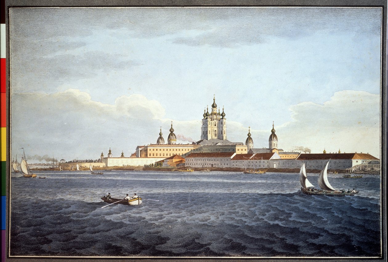 Smolny-klosteret, i St. Petersburg (Smolny-klosteret i St. Petersburg). Tegning av Karl Petrovich Beggrov (1799-1875). Akvarell på papir av Karl Pavlovich Beggrov