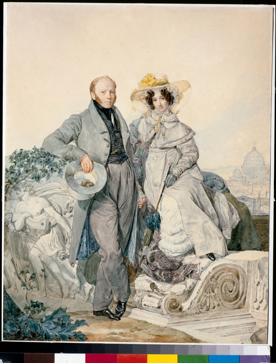 Portrett av Grigory Nikanorovich og Varvara Alexeyevna Olenin - Aquarelle sur carton de Karl Pavlovich Briullov (Brioullov) (1799-1852) av Karl Pavlovich Bryullov