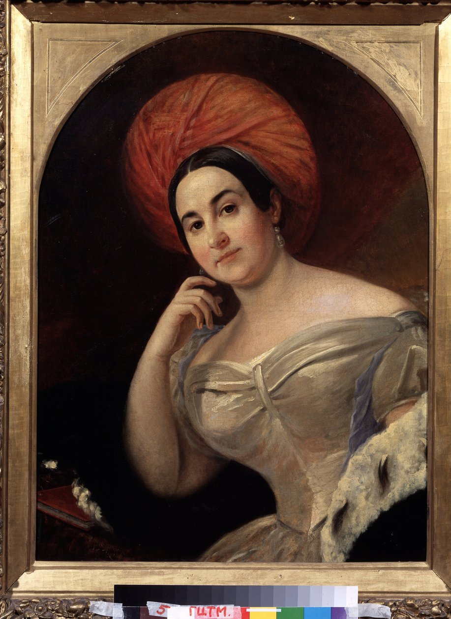 ""Portrett av komikeren Ekaterina Semyonova (1786-1849)"" Peinture av Karl Pavlovich Briullov (Brioullov) (1799-1852) State Central A. Bakhrushin Theatre Museum, Moskva av Karl Pavlovich Bryullov