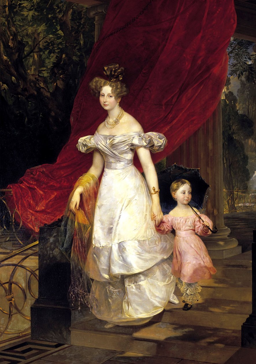 Portrett av storhertuginne Elena Pavlovna av Russland 1807-1873 med datteren Maria, 1830. av Karl Pavlovich Bryullov