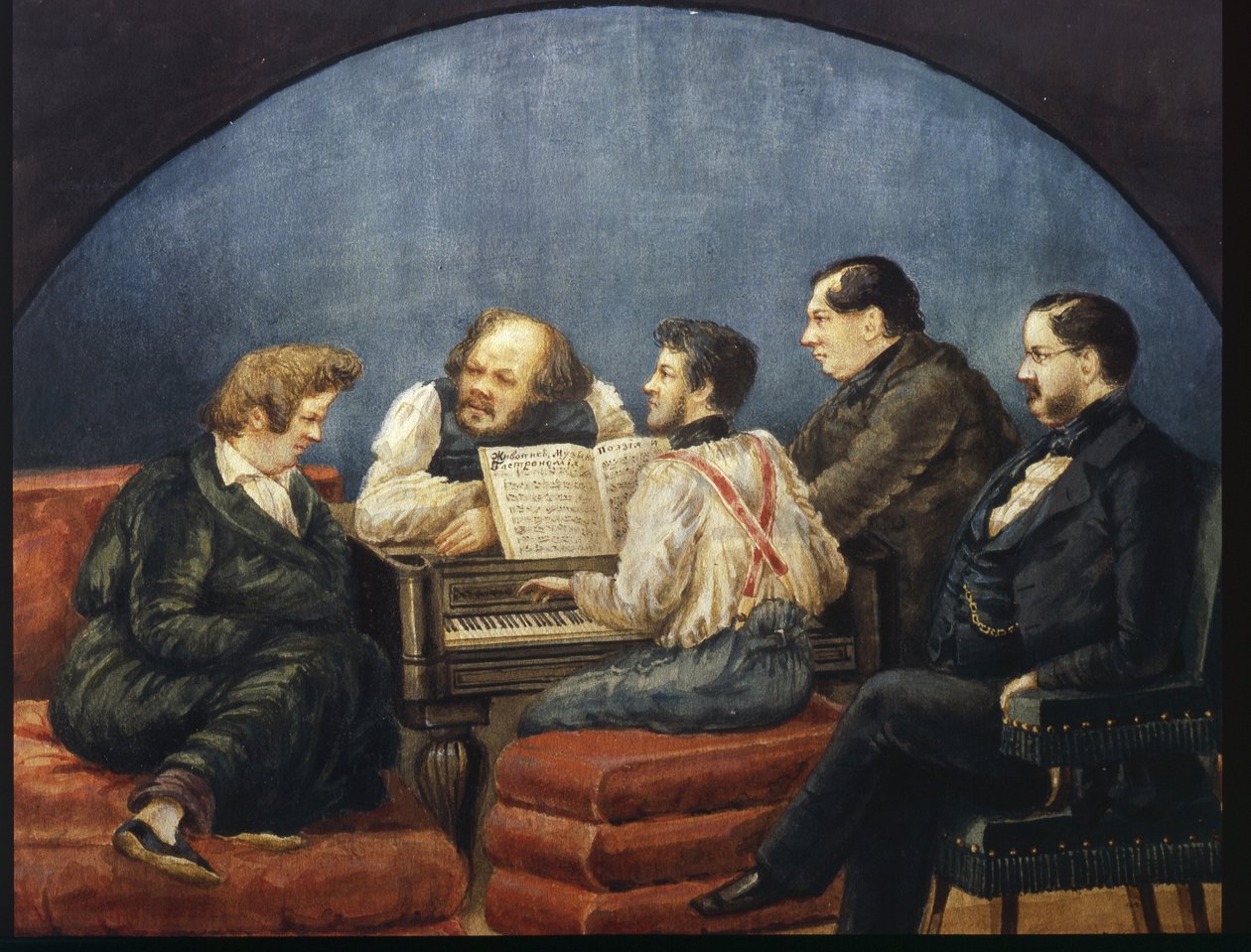 Komponisten Michail I Glinka og vennene hans (gruppeportrett av K Briullov, M Glinka, Y Yanenko, N Kukolnik) av Karl Pavlovich Bryullov
