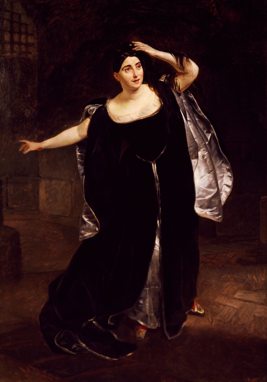 Giuditta Pasta (1797-1865), italiensk sopran, i den gale scenen til Anna Bolena, fra operaen av Gaetano Donizetti av Karl Pavlovich Bryullov