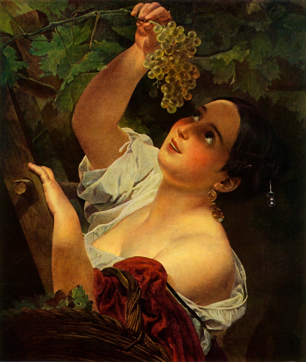 Italiensk middag, italiensk jente plukker druer av Karl Pavlovich Bryullov
