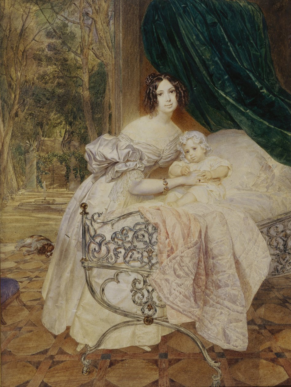 Portrett av Maria Buteneva med datteren Maria, 1835 av Karl Pavlovich Bryullov